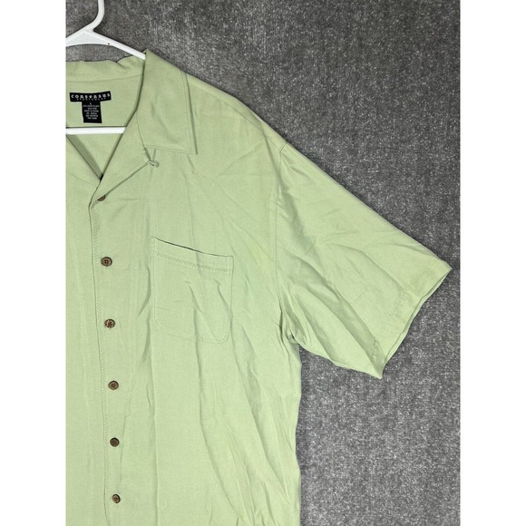 Consensus Sportswear Silk Short Sleeve Button Up Shirt Mens Large Green Pocket - Picture 4 of 14